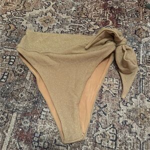 Beach Riot Shimmering Gold high waisted swim bottoms with side bow tie size M